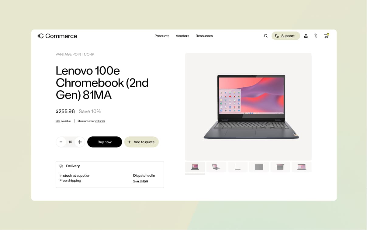 Product comparison view in G-Commerce