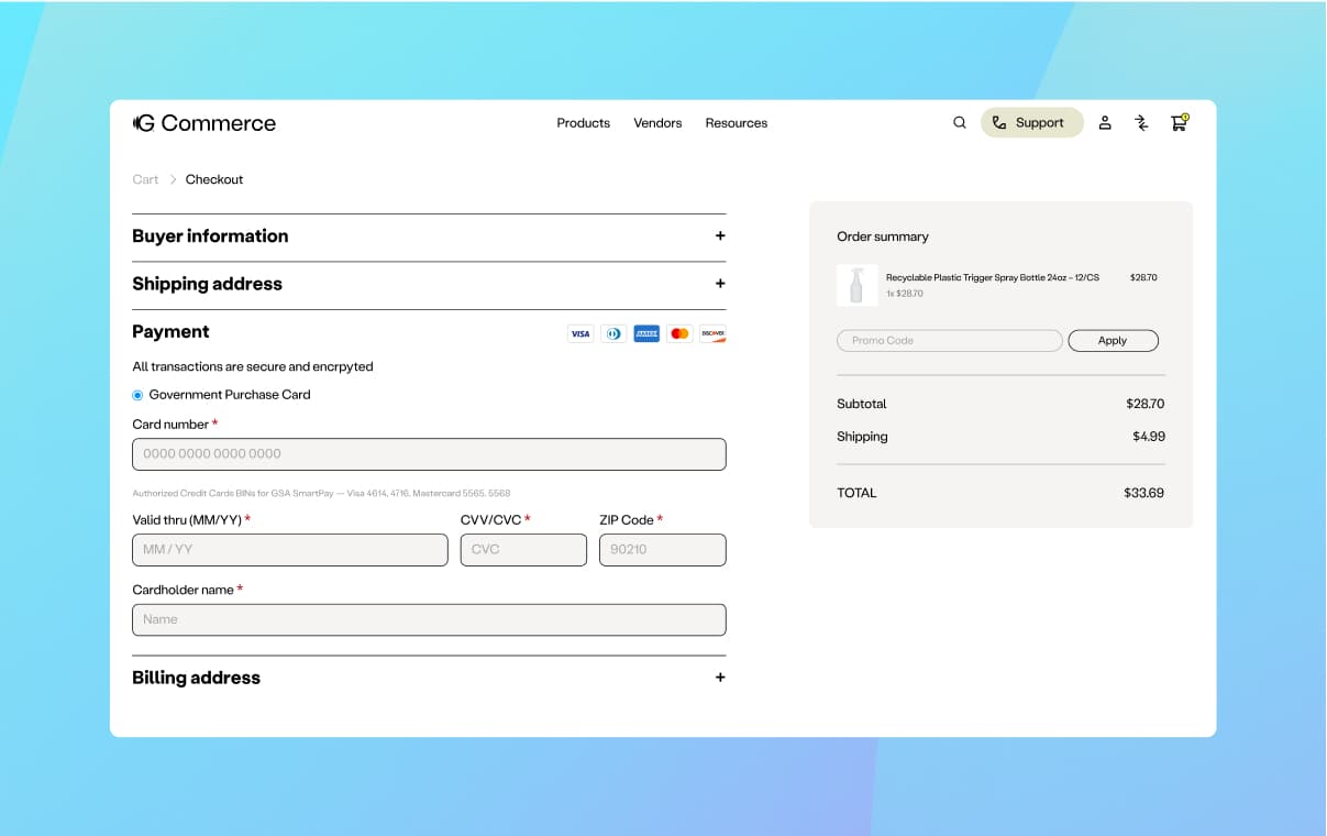 Order and checkout flow in G-Commerce